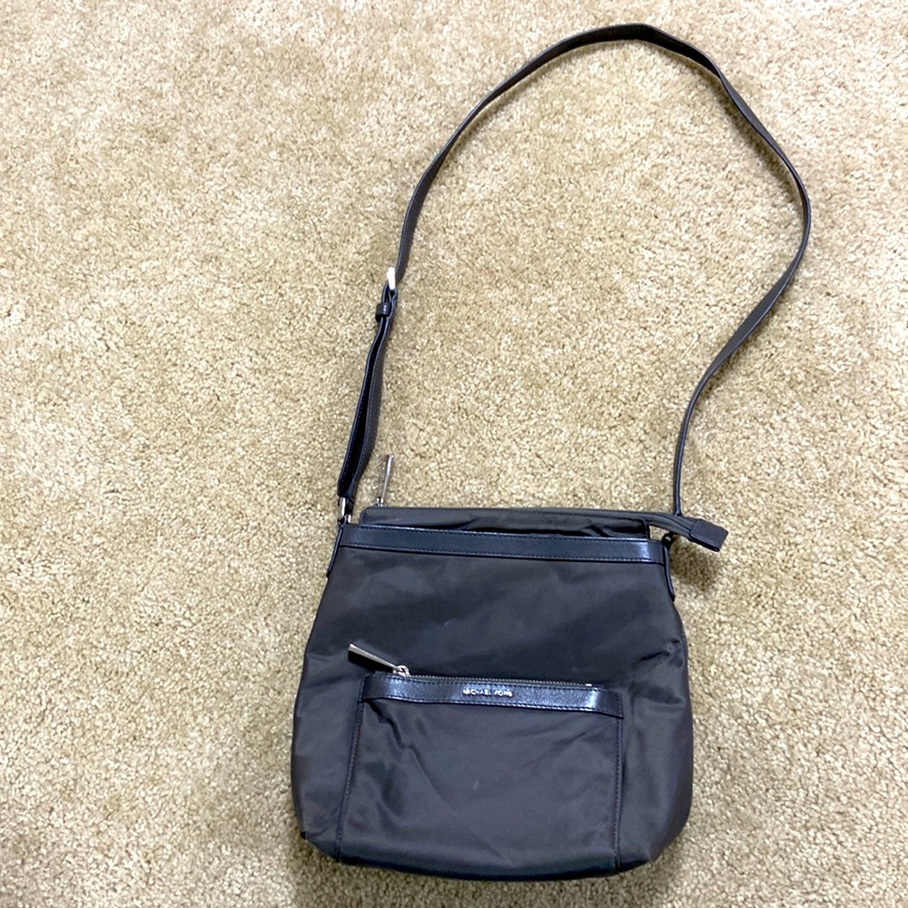 Michael Kors grey nylon & leather crossbody shoulder bag
